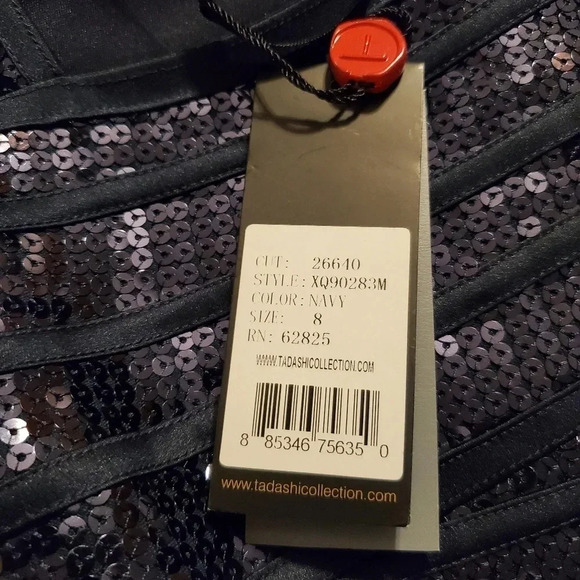 Tadashi Shoji Sequin Bodycon Formal Evening Dress Navy Wmns Size 8 - Picture 3 of 12